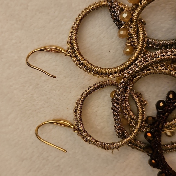 Elegant Interlocking Circle Hoops Macrame Crystal Beaded Dangle Earrings - Picture 5 of 5